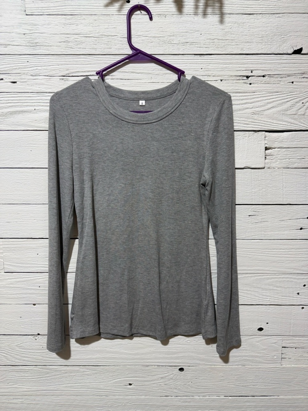 Women's Gray Long-Sleeve Crewneck Top Medium Casual